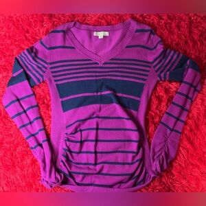 One A Women’s Purple & Navy Blue Striped V Neck Sweater